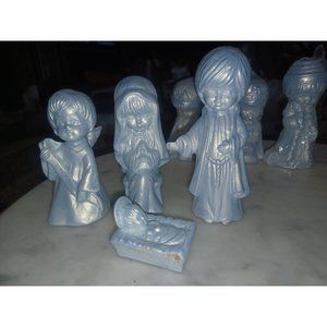 Nativity Scene 12 Piece Light Blue Painted Porcelain